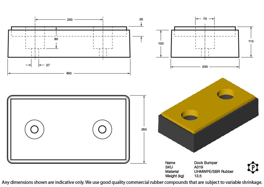 R019 Dock Bumper (450 x 250 x 115 mm)