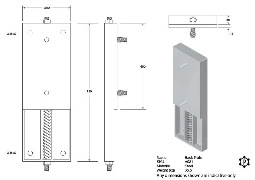 R031 Back Plate ( 720 x 250 x 66 mm)