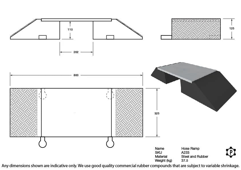 R233 - Steel Topped Hose and Cable Ramp (810 x 290 x 120 mm)