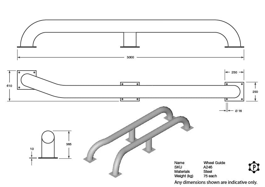 R246 R246 Wheel Guide (3000 x 600 x 365 mm) — Rubber.co.uk