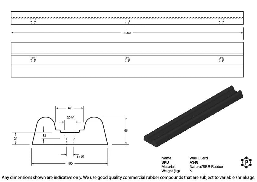 R348 Wall Guard (150 x 55 x 1000 mm)