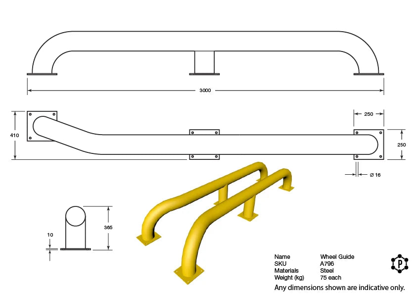 R796 Heavy-duty Wheel Guide (3000 x 600 x 365 mm)